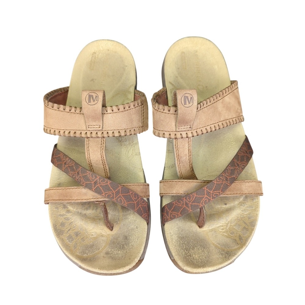 Merrell Dark Earth Leather Sandals Womens Size 8 Casual Gorpcore - Picture 3 of 8